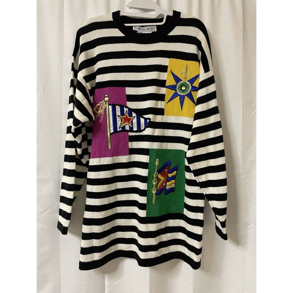 Carlisle Sport Womens Striped Sweater Nautical Embroidered M